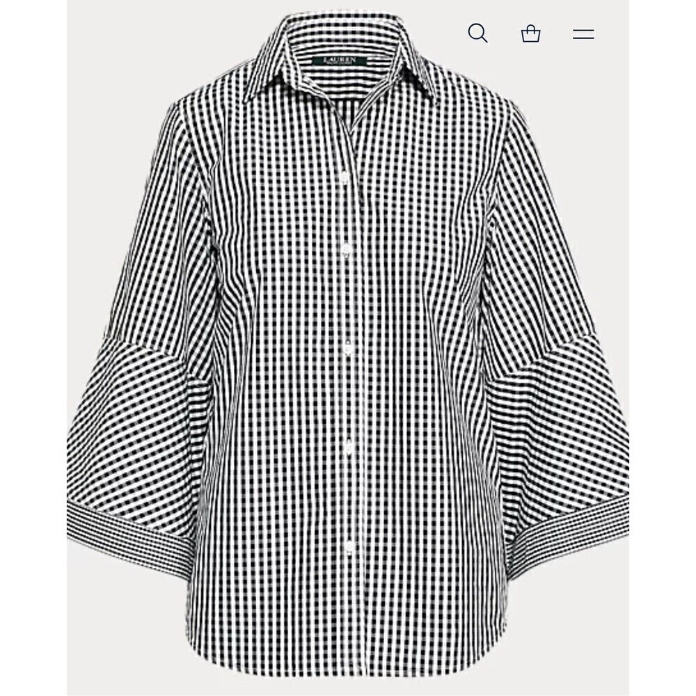 Lauren Ralph Lauren Gingham Womens Shirt Bell Sleeve Shirt Button Up Size S